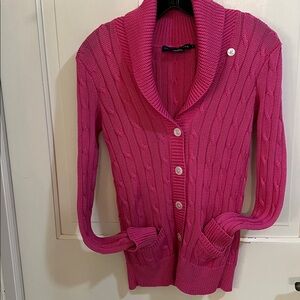 Ralph Lauren Fuchsia Cable Knit Cotton Cardigan